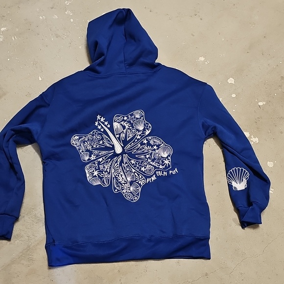 Nwot Royal Blue Palm Tree Graphic Hoodie #18 - Picture 4 of 4